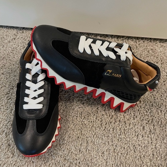 Christian Louboutin Shoes - SOLD!! Black and Red CL Sneakers with White Laces